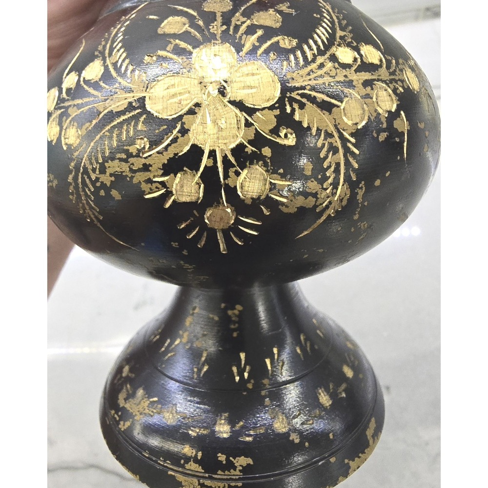 Black and Gold Brass 13 Inches Tall Rose Water Sprinkler/Gulabdan - Picture 7 of 11